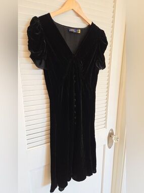 Ralph Lauren Black Velvet V-Neck Short Sleeve Dress